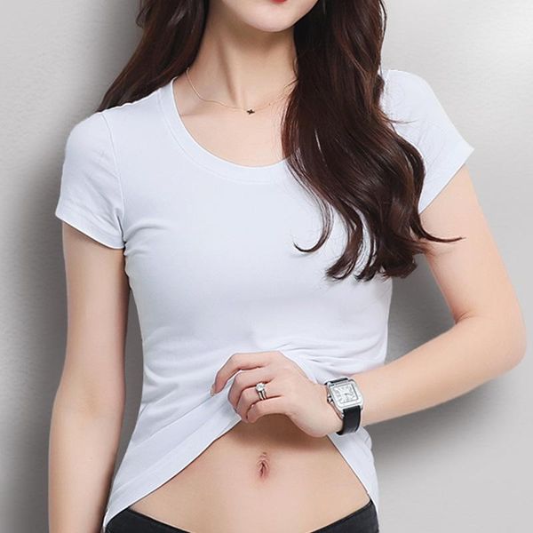 

2021 brand low-necked short-sleeved t-shirt women's round collar version of the dress tight thin bottoms summer, White