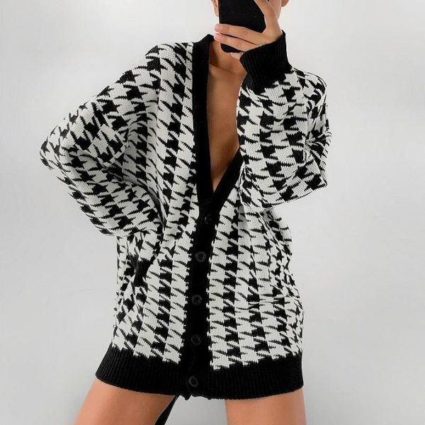 

women's knits & tees women deep v-neck single-breasted knitted sweater cardigan button long loose-fitting casual knit coat autumn winte, White
