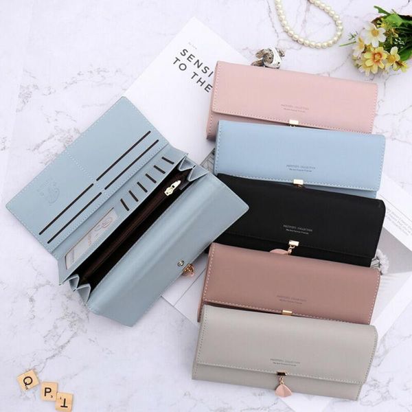

wallets 2021 fashion long wallet women leather zipper multi position coin purse card holder casual clutch, Red;black