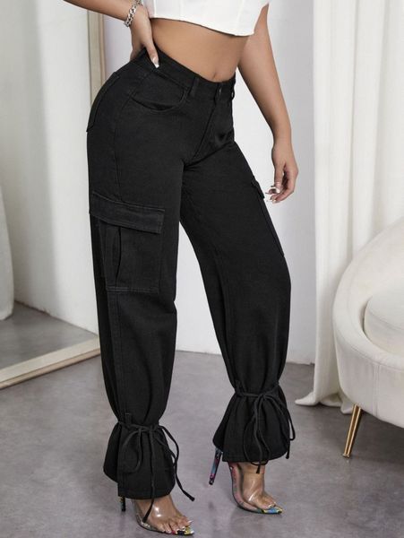 

sxy knot hem cargo jeans b8pl#, Blue