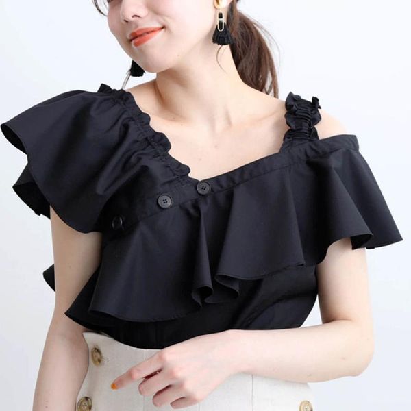 

women's blouses & shirts japan style chic ruffles women 2021 elegant all-match basic sweet cross irregular design woman summer, White