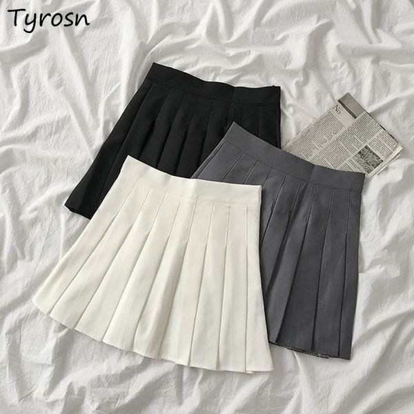 

skirts pleated women high waist preppy style chic leisure solid students school girls mini skirt summer korean fashion loose, Black