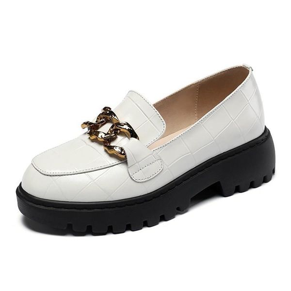 

dress shoes women's spring loafers women 2021 british style round toe metal decorative real leather ladies, Black