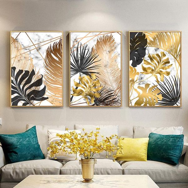 

paintings tapb 3 pcs diy oil painting by number triptych golden leaves drawing on canvas handpainted paint numbers home wall art decor