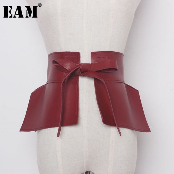 

[eam] new spring solid color black red pu leather bow belt women fashion tide all-match jc60601 210322, Black;brown