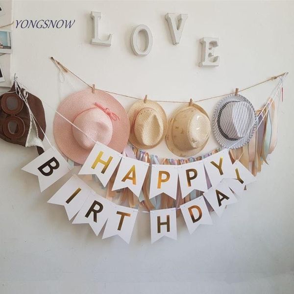 

party decoration happy birthday banner gold letters hanging garland po props bunting