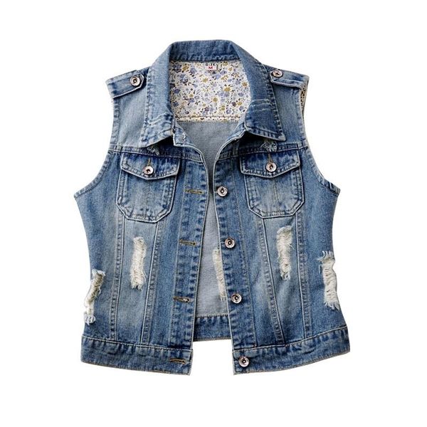 

women's vests plus size 4xl short denim vest women spring autumn hole single-breasted sleeveless all-match female coat jacket, Black;white