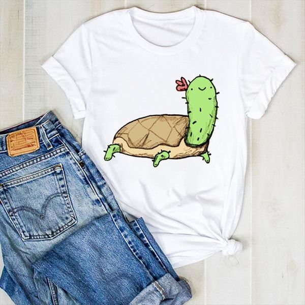 

plant summer funny animal women cactus print tee clothes clothing, White