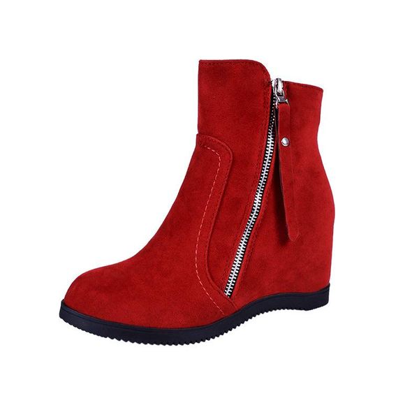 

boots ankle for women winter warm wedges short height increasing ladies shoes plus size botas mujer chaussures femme, Black