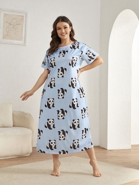 

plus panda print nightdress 02tq#, Black;white