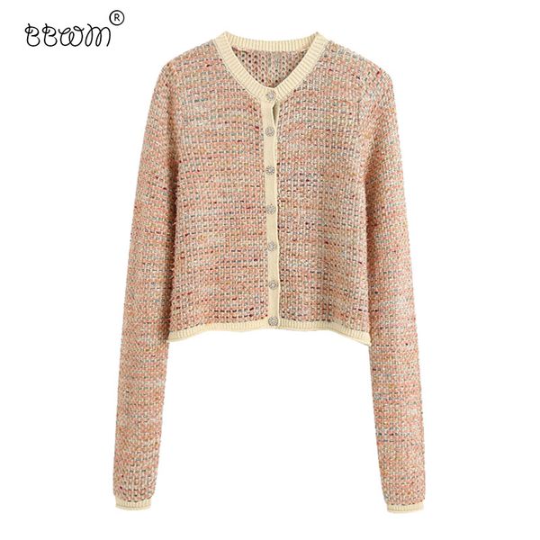 

bbwm women fashion jewelry button cropped knitted cardigan vintage long sleeve female sweater outerwear chic 210520, White;black