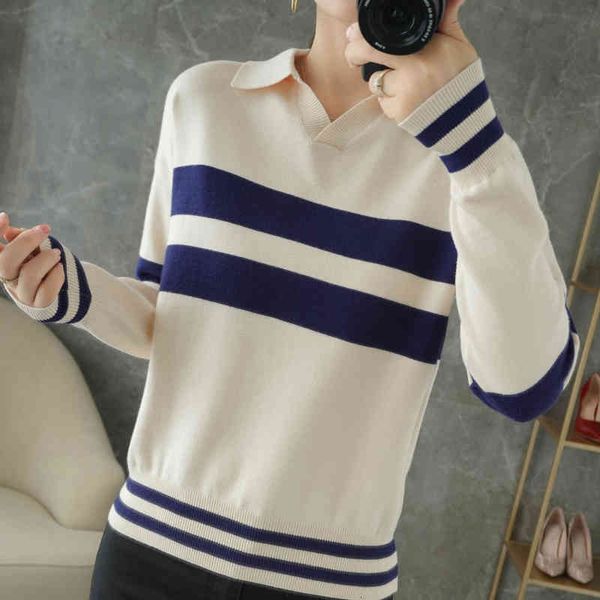 

women's sweaters autumn and winter turtleneck for women's cashmere sweater striped lapel in tightly knit, loose nd5v, White;black