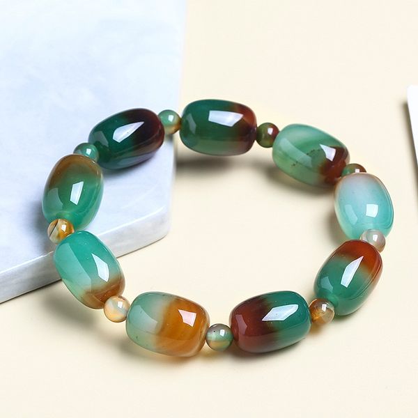 Braccialetto di tamburo di agate di pavone verde colorato Accessorio di gioielli per bracciale in pietra naturale