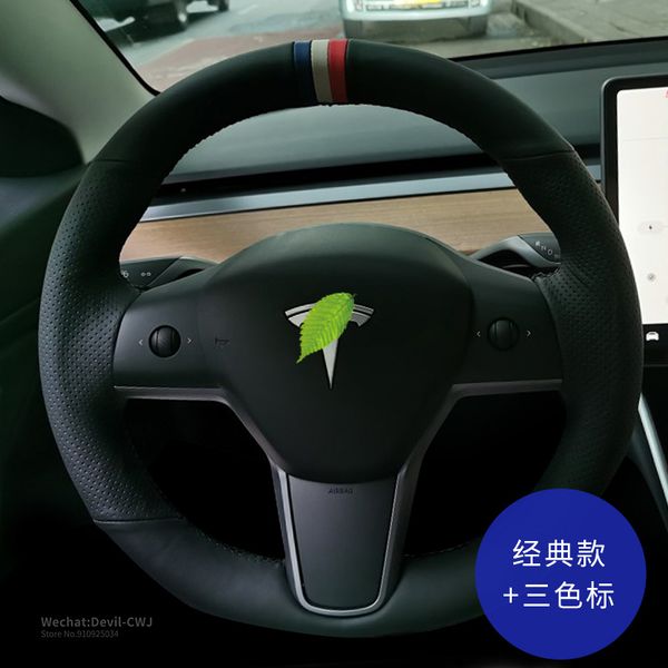

steering wheel cover for tesla model 3 y s x black perrforated leather hand-stitch car parts auto interior accessories