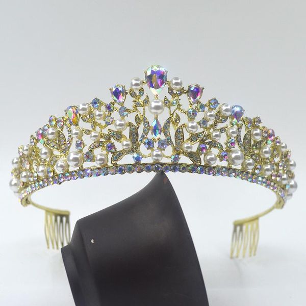 

hair clips & barrettes headband luxury crystal bridal crowns pearl tiaras jewelry accessories women rhinestone headwear queen diadem bridesm, Golden;silver
