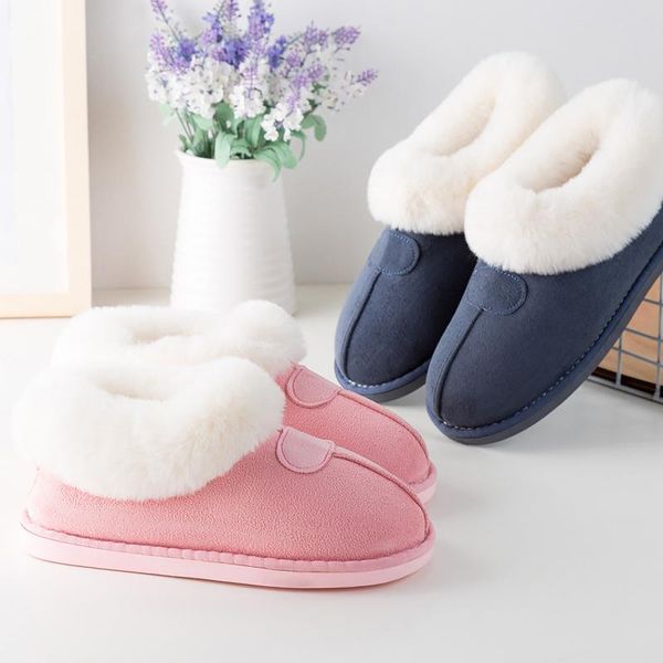 

women slippers winter fur sliders house warm fluffy non-slip couple cotton plush home shoes men big size, Black