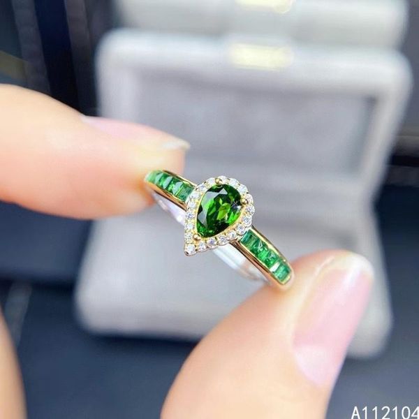 

cluster rings kjjeaxcmy fine jewelry 925 sterling silver inlaid natural diopside women trendy fresh water drop chinese style gem ring suppor, Golden;silver