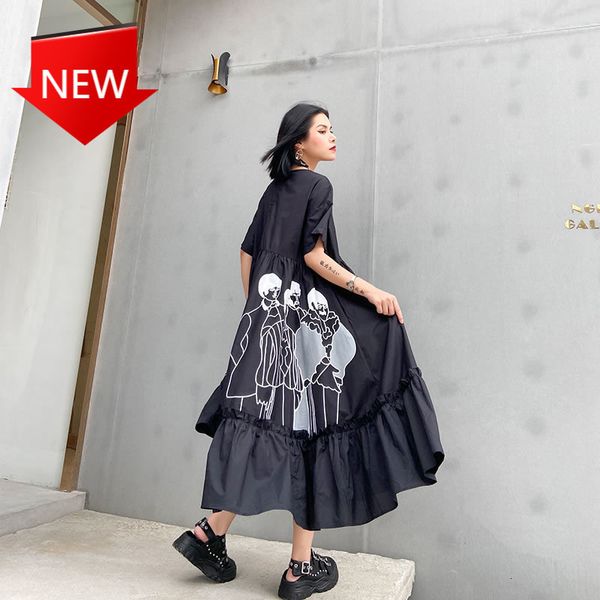 

minority print dresses wild trend line dressed summer dress feminine fashion plus short sleeve size, Black;gray