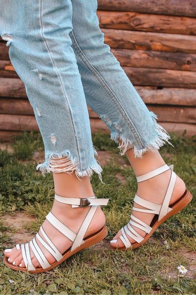 

sandals women's white genuine leather casual, Black