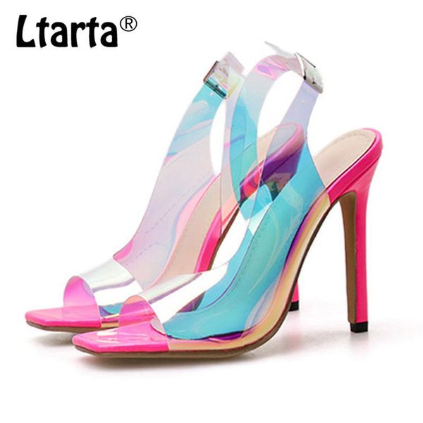 

summer colorful transparent pvc women's shoes stiletto heel hollow buckle fish mouth sandals, Black