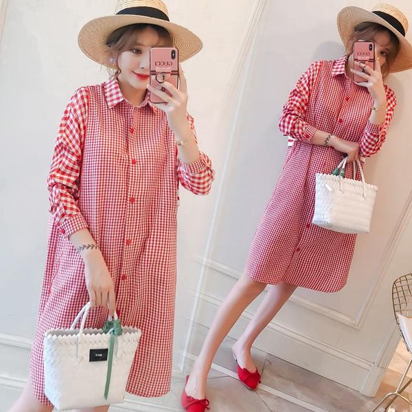 

maternity dresses loose blouses clothes spring dress for pregnant women cotton pregnancy autumn stripe clothing, White
