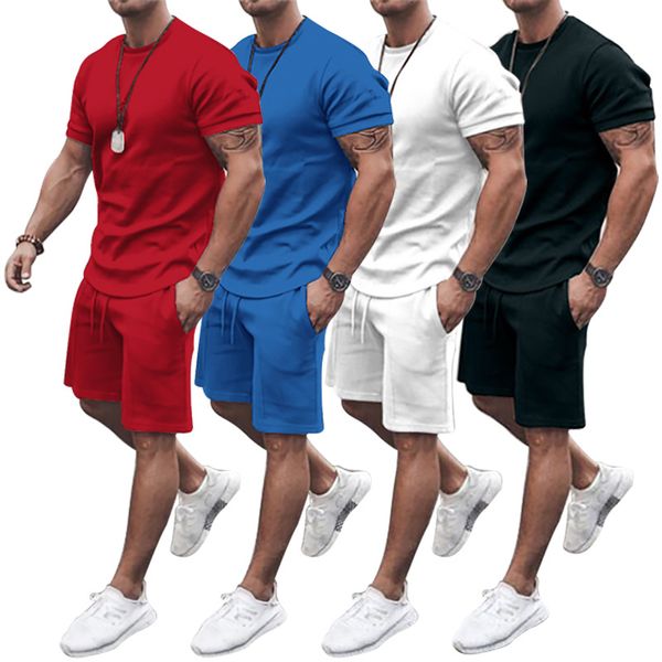 

Casual outfit Sales Short Sleeve Sweatsuit Men's Tracksuits White Red Blue Fashion Men 2 piece Set T Shirt Shorts