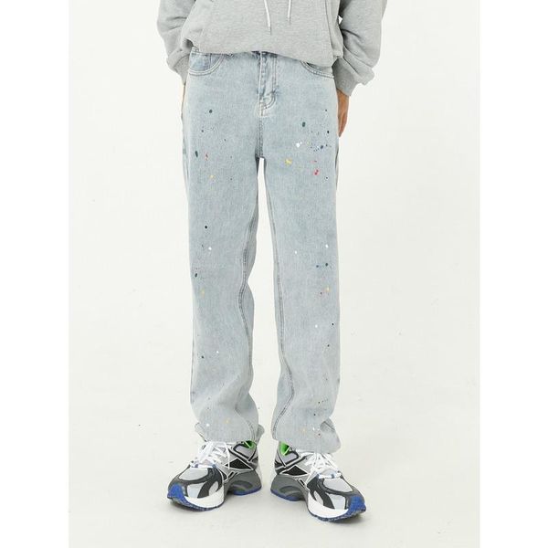 

men's jeans paint blue mens printed autumn straight wide leg loose baggy man streetwear clothing trousers designer denim