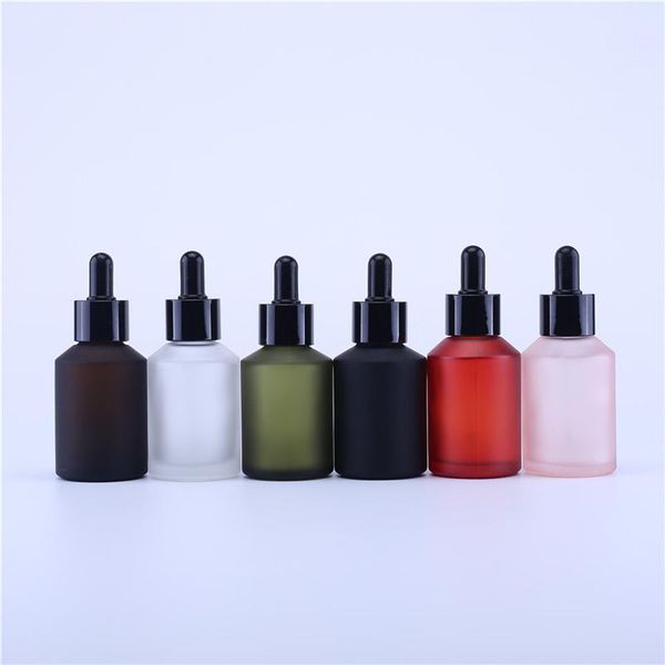

60ml luxury empty matte frosted cosmetic packing glass dropper bottle with black pipette for oil storage bottles & jars