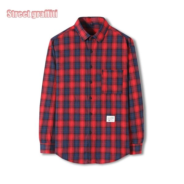 Moda uomo Primavera Plaid Casual Camicie di flanella Uomo manica lunga Soft Comfort Slim Fit Stili camicia a quadri da uomo oversize 210809