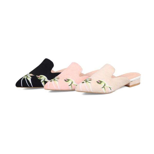 

slippers summer women swallow embroidery spring square heel slides ladies big size 43 mules outside sandals slipper, Black