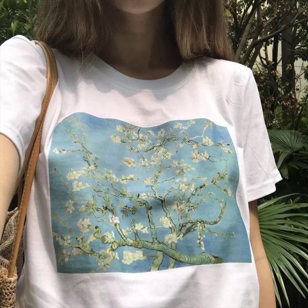

van gogh almond blossom womens t shirts oil vintage painting causal tumblr fashion grunge aesthetic printed tee cute white