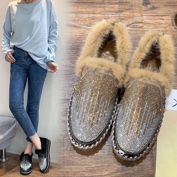 

winter add velvet 35-43 female boots fashion lovely water diamond comfortable warm outdoor light recreational cotton shoes, Black