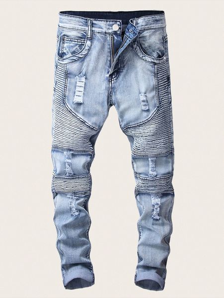 

men zipper ripped washed moto jeans e8ff#, Blue