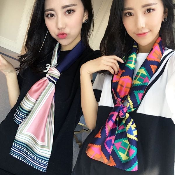 

kGe spring ties and autumn ribbon silk scarves and scarves silk cravat small scarf women's long decorative scarf long tie gifts, Black;gray
