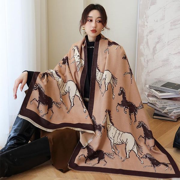 

scarves 2021 autumn 190x65cm beach towel winter dustproof carriage shawls print two-sided bandanna female thick cashmere, Blue;gray