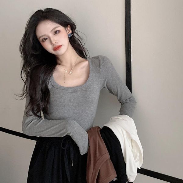 

women's t-shirt early autumn 2021 lazy style design sense niche slim long-sleeved bottoming ins tide, White