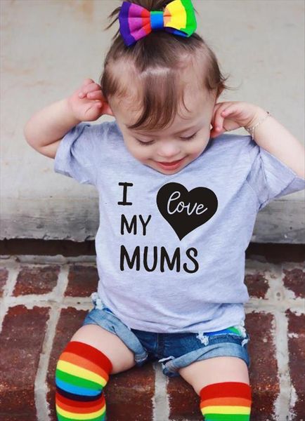 

2022 i love my mums t shirt kids baby boys girls clothes tee two lgbt same parents, Blue