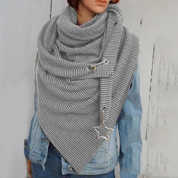 

scarves *@ winter women scarf wrap warm solid fashion retro female multi-purpose shawl button shawls, Blue;gray