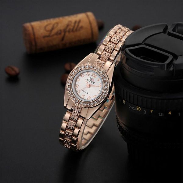

wristwatches stylish clock brand soxy stainless steel watch women crystal quartz fashion relogio feminino wristwatch, Slivery;brown