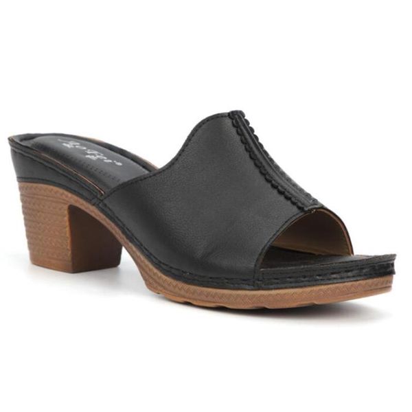 

summer sewing thread women sandals round head ladies high heel slippers fashion shoes zapatillas de mujer zy521, Black