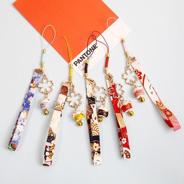 

keychains 1pc ribbon fortune cat sakura bell mobile phones chain pendant lucky llavero keyrings, Silver