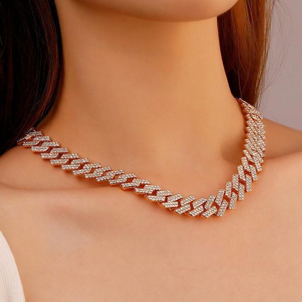 

chokers full crystal thick chain necklace fashion vintage hip hop zircon choker for women jewelry necklaces & pendants colar, Golden;silver