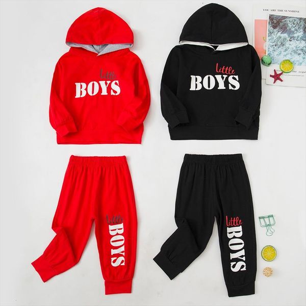

spring autumn boys clothing long sleeved hooded pants two piece printed letter set t shirt for baby 1 5y, White