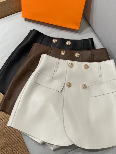 

women's shorts mini skirts women 2021 fashion spring and autumn genuine leather all-match sashes wide leg short ladies sexy, White;black