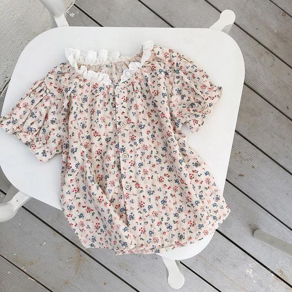 

summer lace floral baby girls blouses korean style cotton linen cute toddlers kids shirts loose breathable, White;black