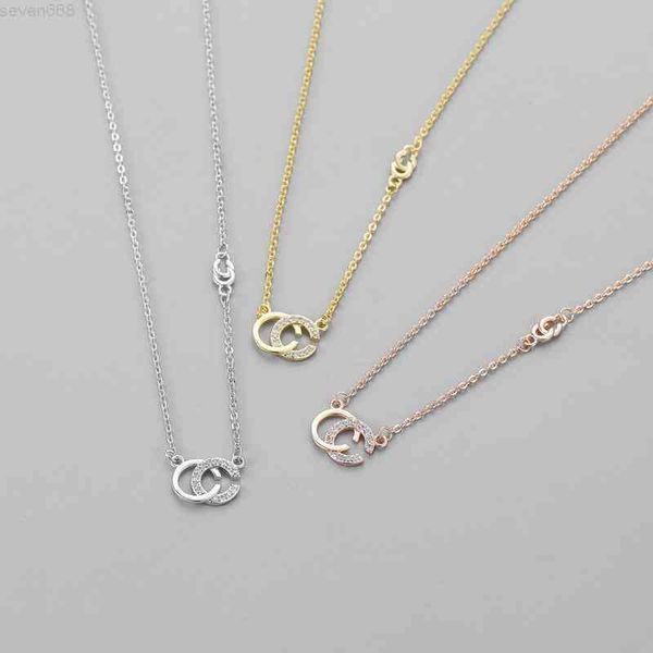 

love necklace womens pendant double letter necklaces flash diamond gold letters pendants simple party jewelry three colors available, Silver
