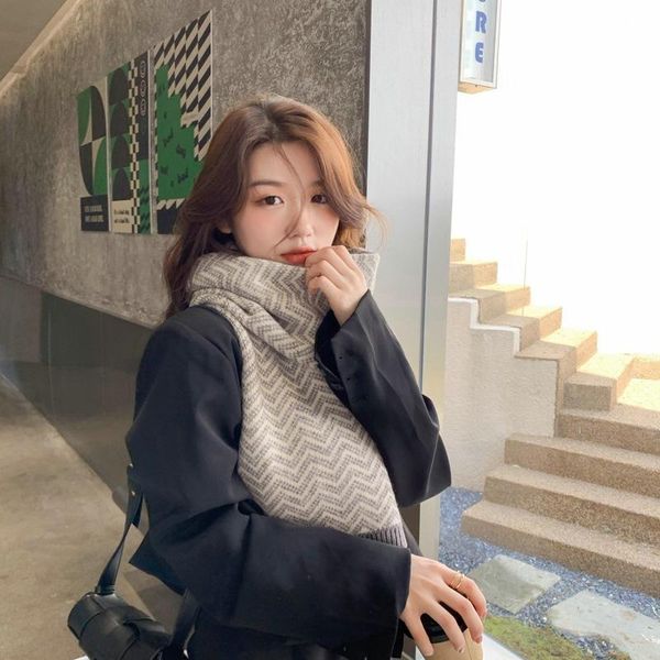 

scarves autumn and winter scarf students fashion thick tide ins korean versatile diamond wave cute girl, Blue;gray
