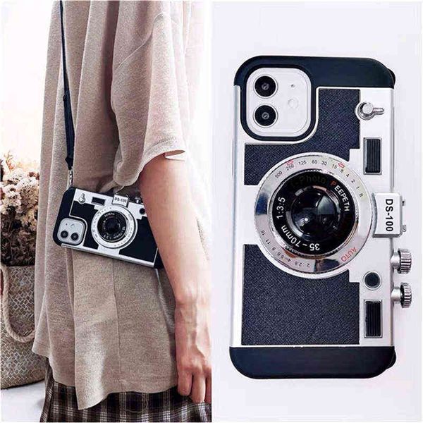 Emily In Paris 3D Retro Camera Phone Case Para iPhone 13 12 11 Pro XS Max X XR 8 7 Plus Crossbody Cordão Capa Protetora Traseira AA220308