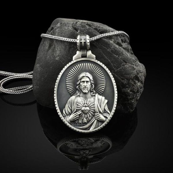 

pendant necklaces divino jesus crucifix wholesale goth necklace christian sacred heart gift catholic retro men's religious tag, Silver