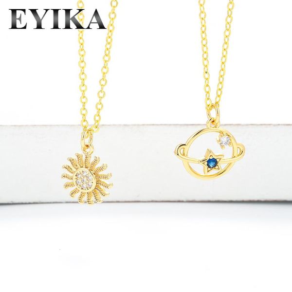 

bohemian planet moon star pendant necklace turkish blue evil eye choker zircon jewelry for women trendy accessories gift necklaces, Silver